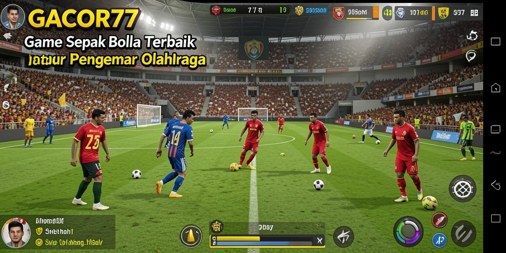 Tampilan gameplay GACOR77 dengan aksi sepak bola yang mendebarkan.
