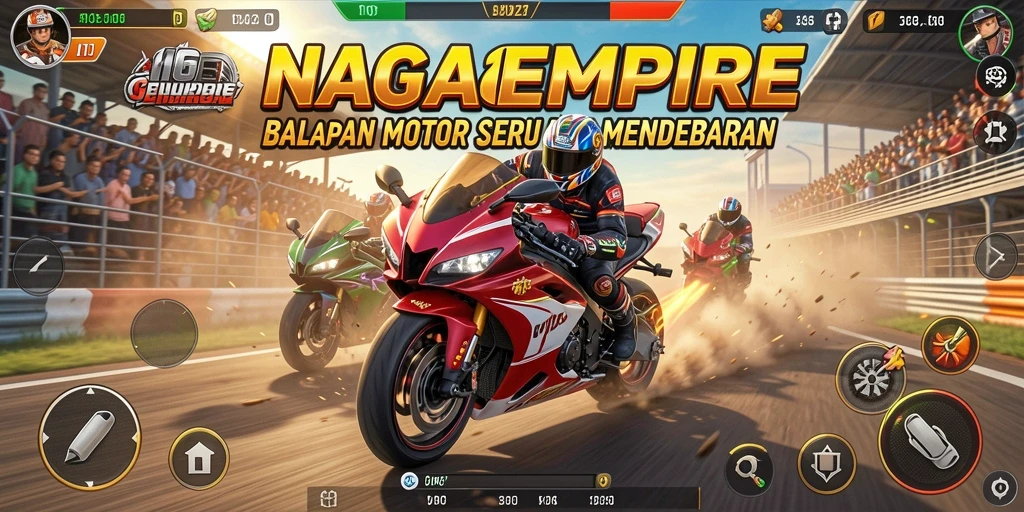 Screenshot menunjukkan aksi balapan yang seru di NAGAEMPIRE.