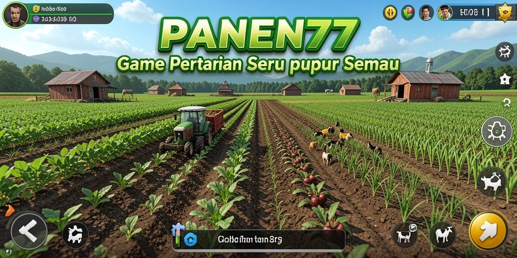 Tangkapan layar gameplay <strong>PANEN77</strong> menampilkan kebun hijau yang subur dan menarik.