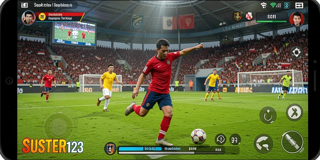 Tampilan gameplay SUSTER123 yang seru dalam aksi sepak bola.